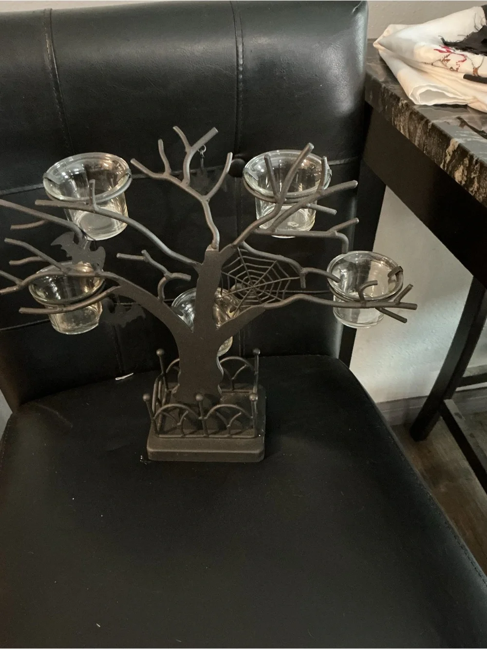 Black Metal Tree Tea Light Holder with Glass Cups - Home Accents